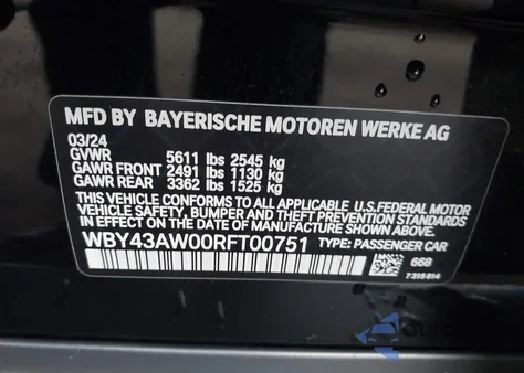 2024 BMW I4 Gran Coupe Edrive35 from USA, damaged, VIN WBY43AW00RFT00751
